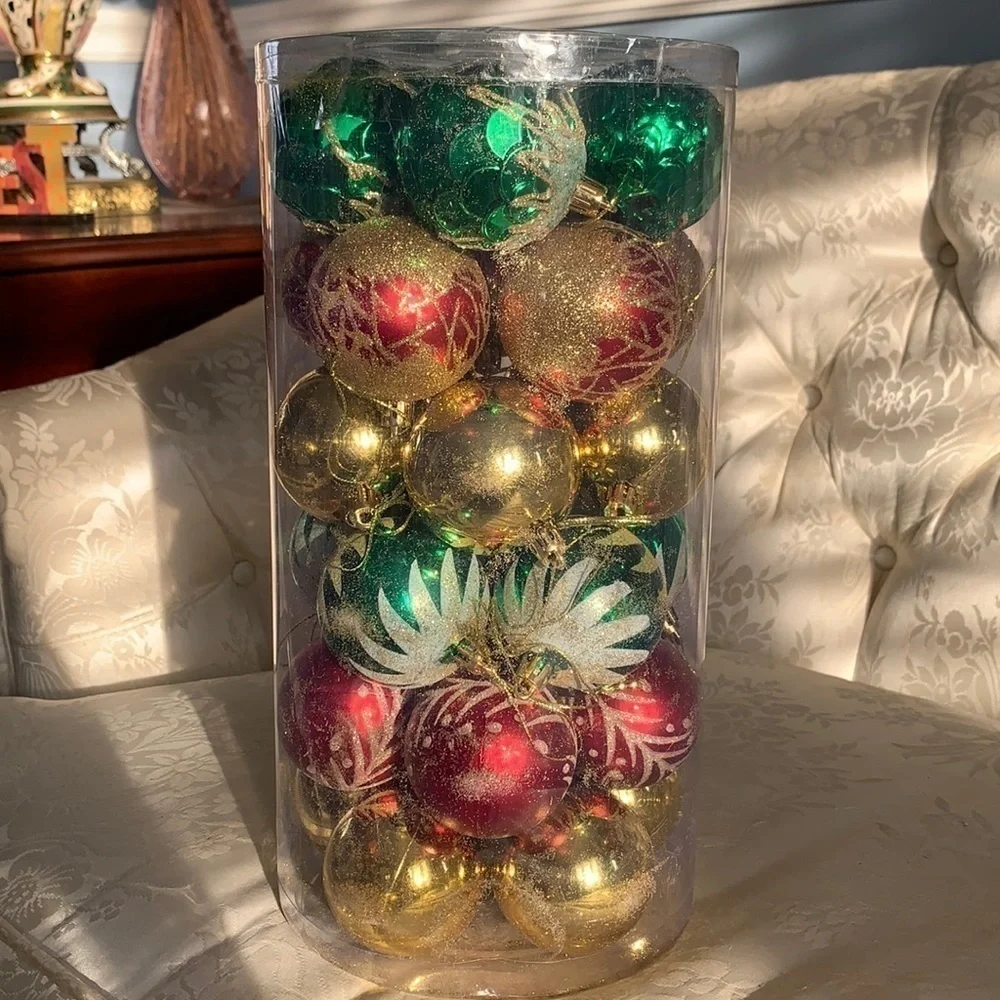Brand New Set of 30 Red, Green & Gold Christmas Ball Ornaments Decorations